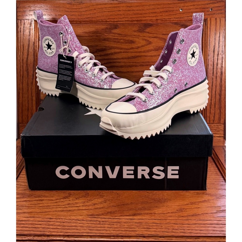 Converse Run Star Hike Hi Classic Amethyst Purple Glitter Platform Women 10